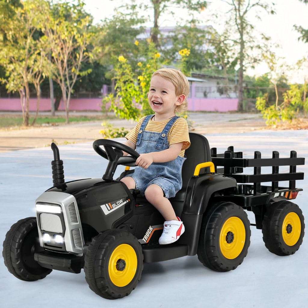 Tracteur Electrique avec Remorque pour Enfants 3 Vitesses Lumières LED Fonctions o USB et Bluetooth Jaune/Rose/Rouge/Vert/Vert Foncé/Noir -