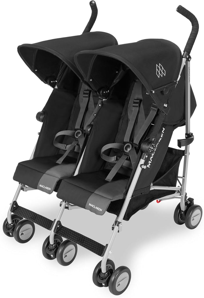 Poussette double Maclaren Twin Triumph (6 mois,jusqu'à 15 kg,un enfant par siège),légère et compacte,capote extensible UPF 50+ avec habillage pluie - Noir/Anthracite