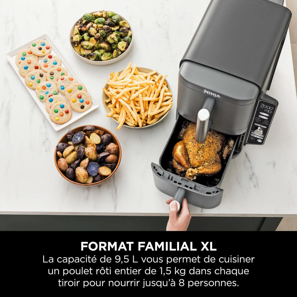 Foodi FlexDrawer Air Fryer,Dual Zone Avec Sparateur Amovible,Grand Tiroir de 10,4 L,7-en-1,Double Zone,Sans Huile,Pices Antiadhsives Compatibles Au Lave-Vaisselle,Noir AF500EU