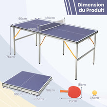 Load image into Gallery viewer, Table de Ping-Pong Pliable Peu Encombrante avec Filet Tennis de Table avec 2 Raquettes 3 Balle Pieds Réglables 180 x 90 x 76 cm -