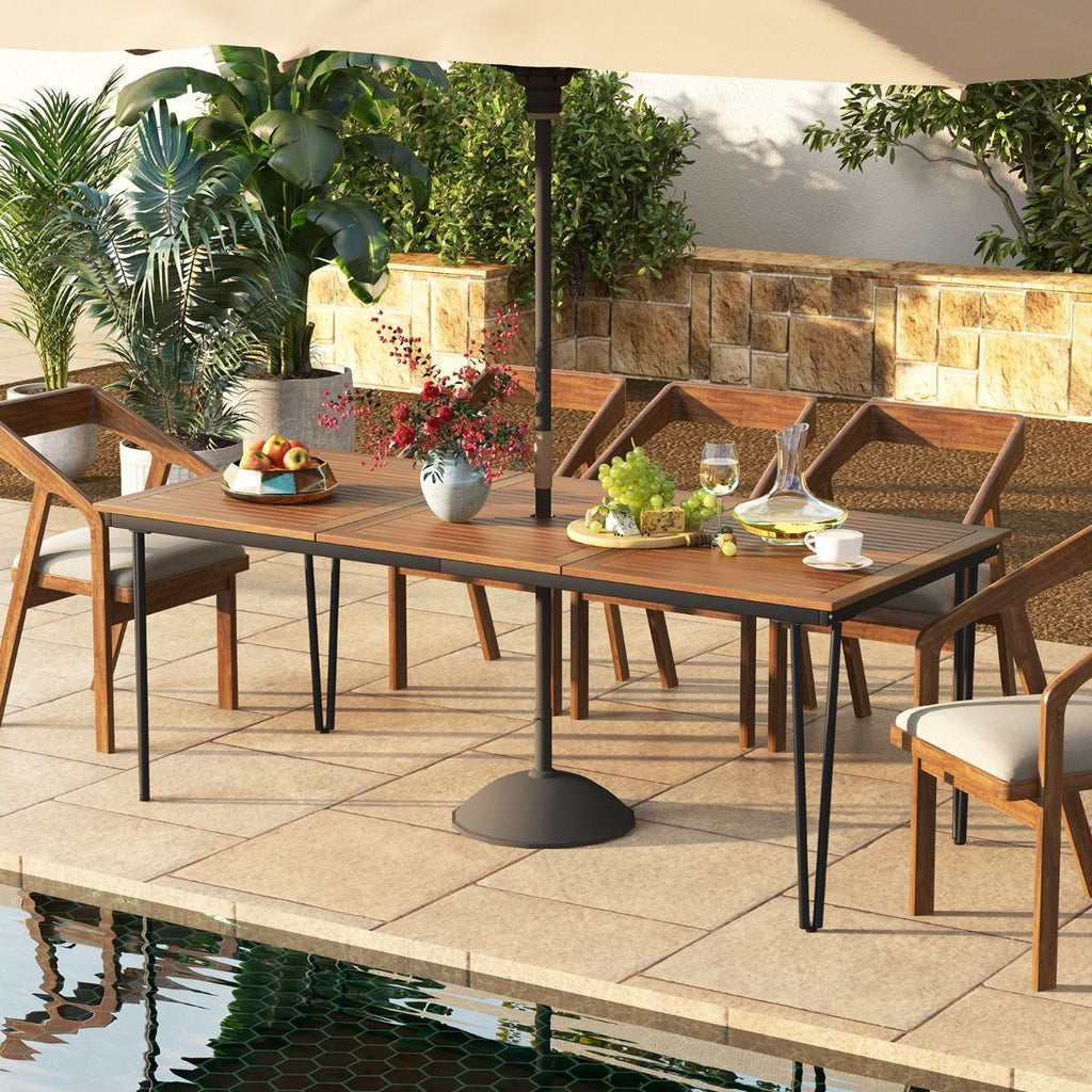 Table pour Jardin de 200 Cm Table d'extérieur pour 8 Personnes avec Trou pour Parasol de 5 Cm Pieds en Métal et Repose-pied Réglables -
