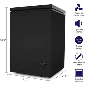 - 3,5 Cu Ft con 2 cestelli rimovibili - Congelatore a scomparsa - Congelatore compatto silenzioso - 7 impostazioni di temperatura - Nero -