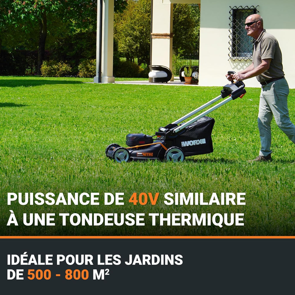 Pack Pro+ Tondeuse à Gazon 40V 460m² + Coupe-Bordures 20V + 2 Batteries 4Ah et 1 Batterie 2Ah + Chargeur Double et Chargeur Simple (Idéal pour l'Entretien du Jardin)
