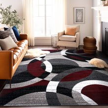 Load image into Gallery viewer, Contemporary Modern Circles Abstract Area Rug 5' 3" x 7' 3" Red